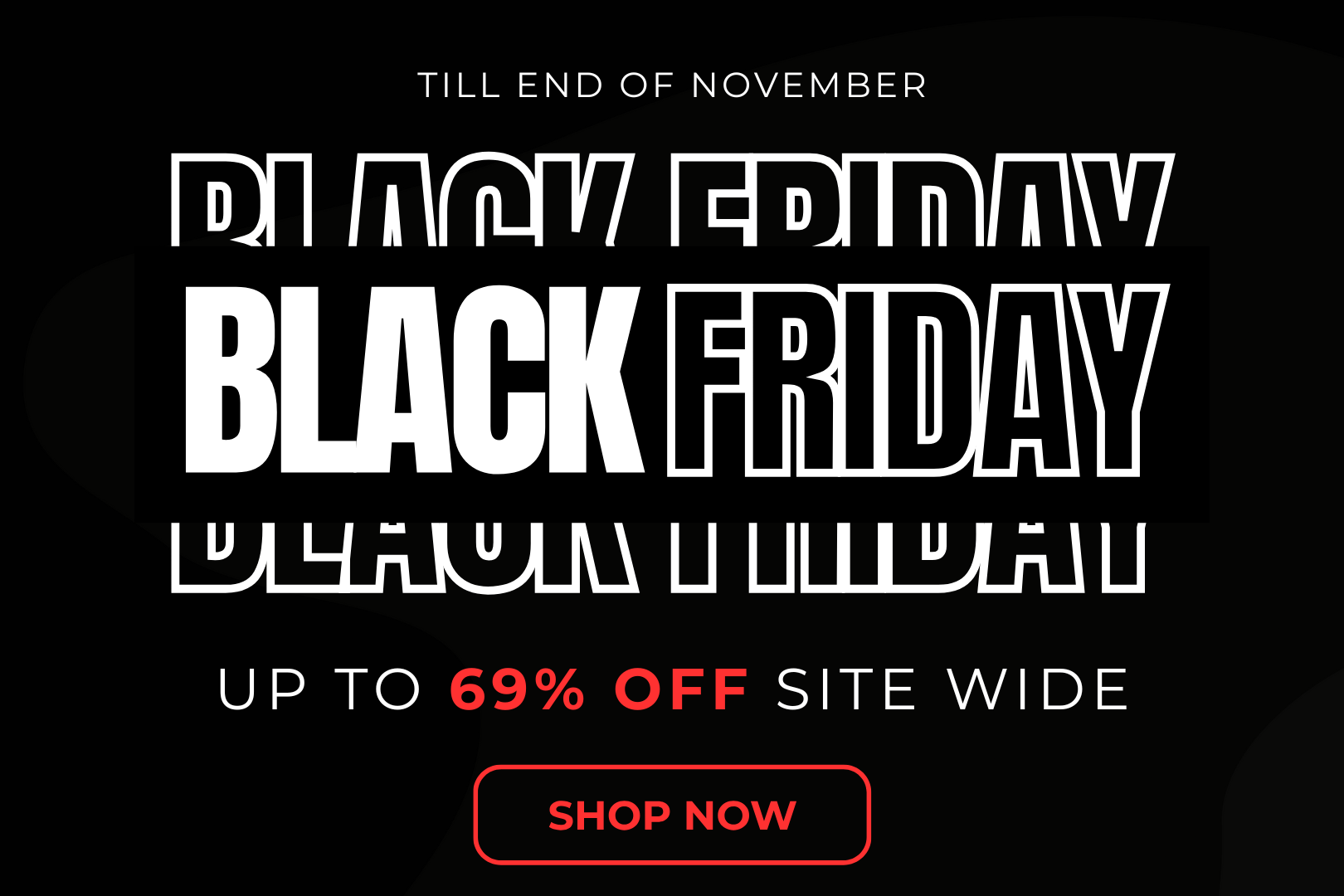 Black Friday sale advertisement with text on a black background